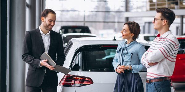 Young family buying a car